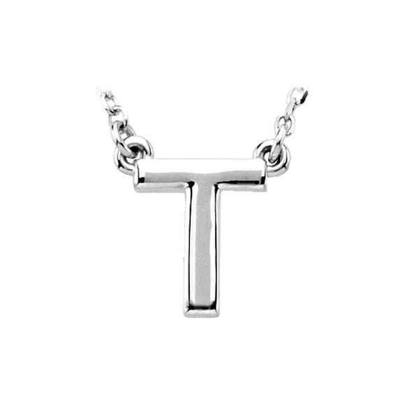 14K White Gold, Kendall Collection, Block Initial T Necklace, 16 Inch - Picture 1 of 4
